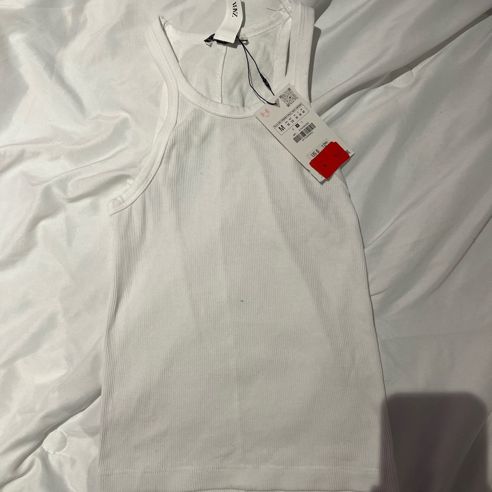 Zara Classic White Ribbed Tank